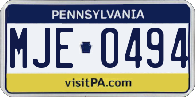 PA license plate MJE0494