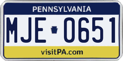 PA license plate MJE0651