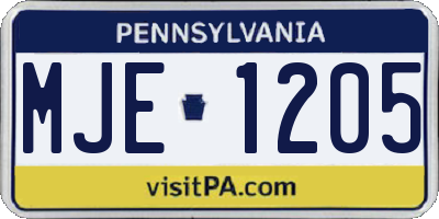 PA license plate MJE1205