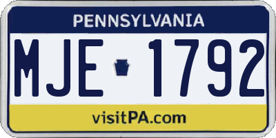 PA license plate MJE1792