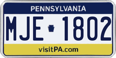 PA license plate MJE1802