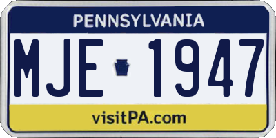 PA license plate MJE1947