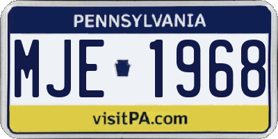 PA license plate MJE1968