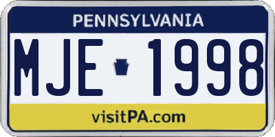 PA license plate MJE1998