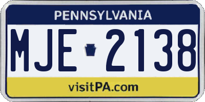 PA license plate MJE2138