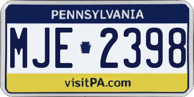PA license plate MJE2398