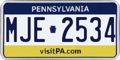 PA license plate MJE2534