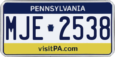 PA license plate MJE2538