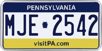 PA license plate MJE2542