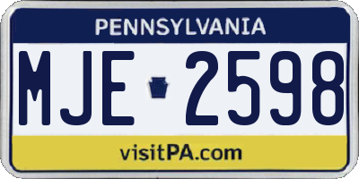 PA license plate MJE2598