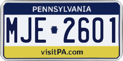 PA license plate MJE2601