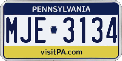 PA license plate MJE3134