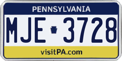 PA license plate MJE3728