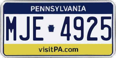 PA license plate MJE4925
