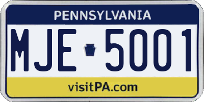 PA license plate MJE5001