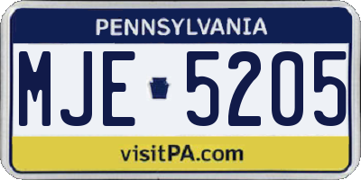 PA license plate MJE5205