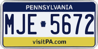 PA license plate MJE5672