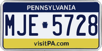 PA license plate MJE5728
