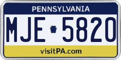 PA license plate MJE5820