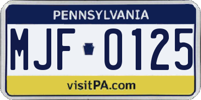 PA license plate MJF0125