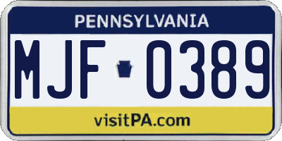 PA license plate MJF0389