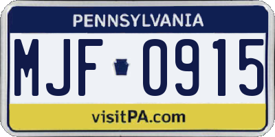 PA license plate MJF0915