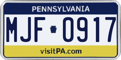 PA license plate MJF0917