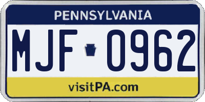 PA license plate MJF0962