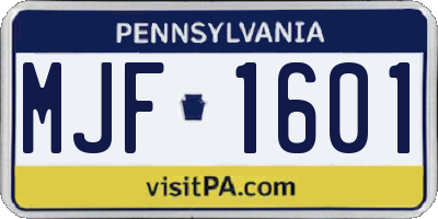 PA license plate MJF1601