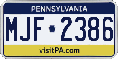 PA license plate MJF2386
