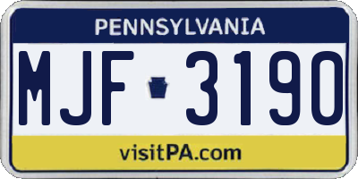 PA license plate MJF3190