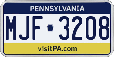 PA license plate MJF3208