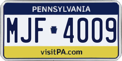 PA license plate MJF4009
