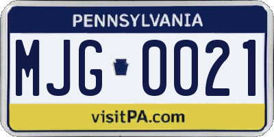 PA license plate MJG0021