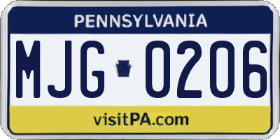 PA license plate MJG0206