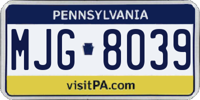 PA license plate MJG8039