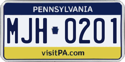 PA license plate MJH0201