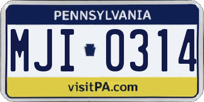 PA license plate MJI0314