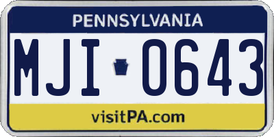 PA license plate MJI0643