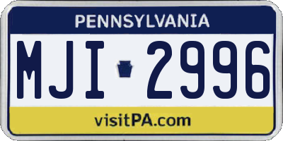 PA license plate MJI2996