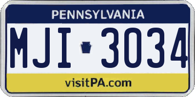 PA license plate MJI3034