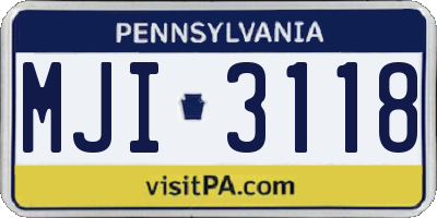 PA license plate MJI3118
