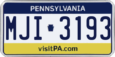 PA license plate MJI3193