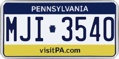PA license plate MJI3540