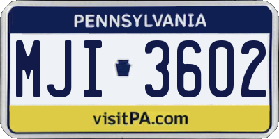 PA license plate MJI3602