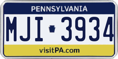 PA license plate MJI3934