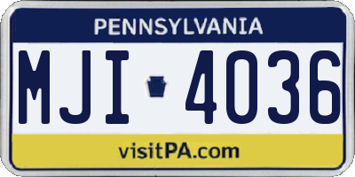 PA license plate MJI4036