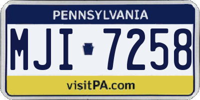 PA license plate MJI7258
