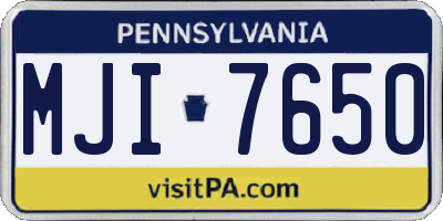 PA license plate MJI7650
