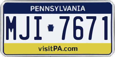 PA license plate MJI7671